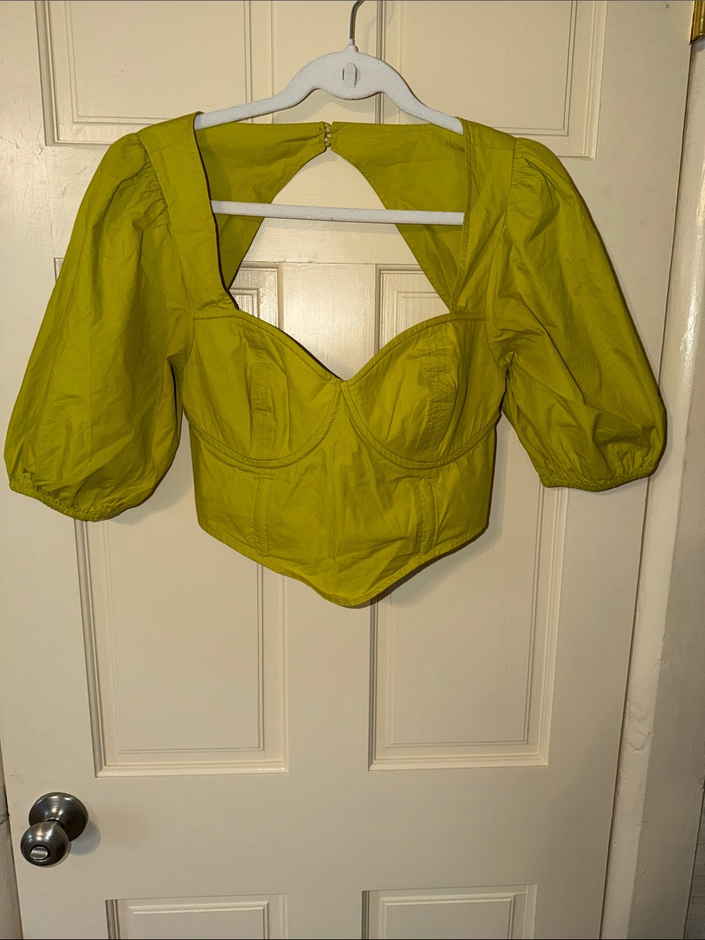 Lime Puff-Sleeve Sweetheart Crop Top with Structured Bust